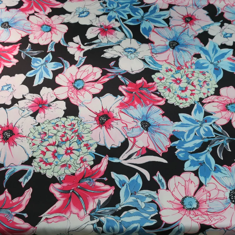 Don't Miss Hibiscus Teal and Pink Printed Silk Charmeuse