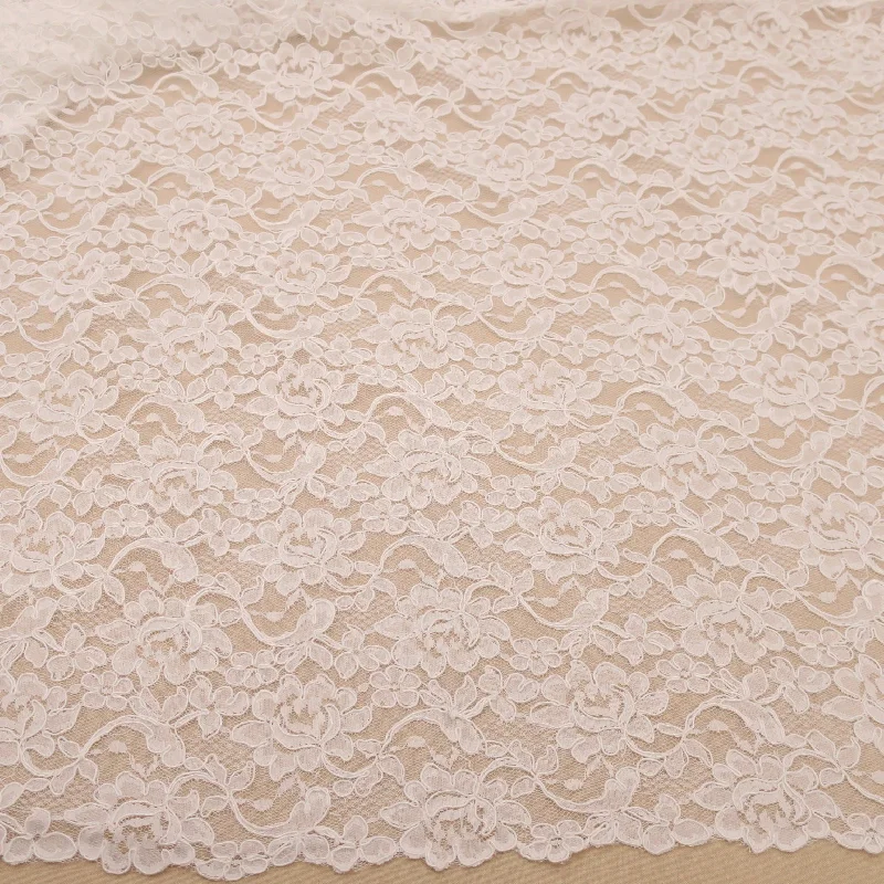 Don't Wait White Floral Corded Embroidered Double Scalloped Lace