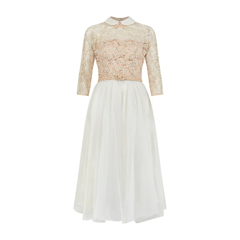 Price Meltdown 1950s Jonathan Logan Lace Bodice and White Chiffon Dress