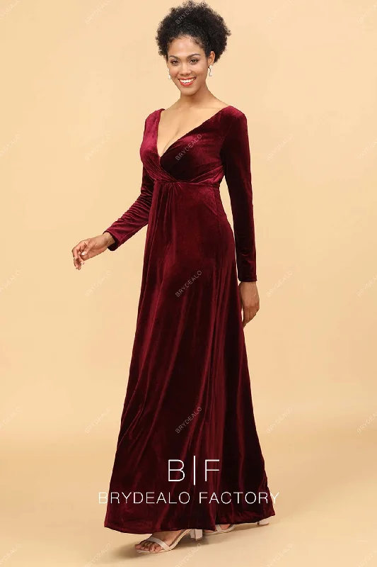 Discount Extravaganza Red V-neck Velvet Long Sleeves A-line Empire Bridesmaid Dress Discount Extravaganza Red V-neck Velvet Long Sleeves A-line Empire Bridesmaid Dress