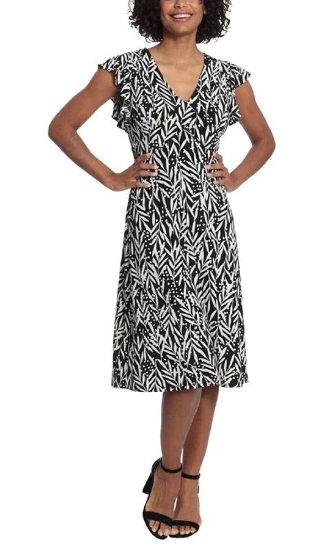Doorbuster Deal London Times T6085M - Ruffle Sleeve V Neck Long Dress