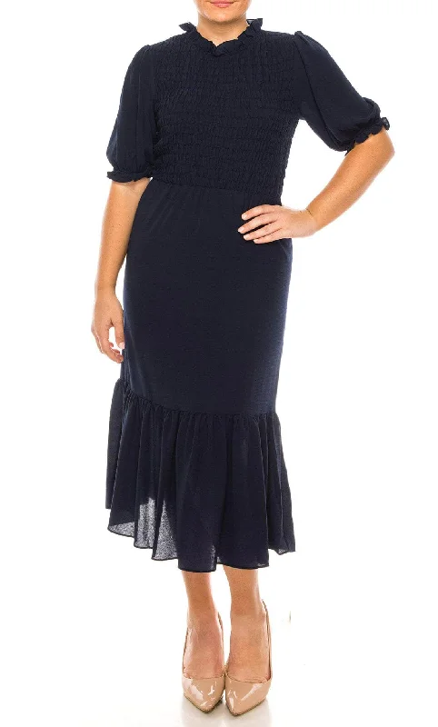 Weekend Flash Sale London Times T6435M - Ruffled Neck Mermaid Midi Dress