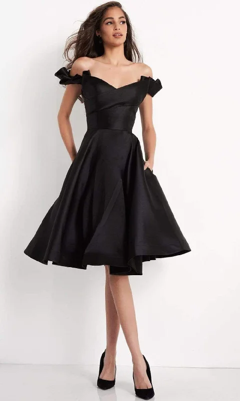Limited Stock JVN by Jovani - JVN04718 Ruffled Off-Shoulder Sleeve A-Line Cocktail Dress Limited Stock JVN by Jovani - JVN04718 Ruffled Off-Shoulder Sleeve A-Line Cocktail Dress