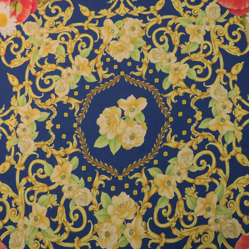 Weekend Flash Sale Royal Blue Red and White Floral Printed Silk Chiffon Fabric