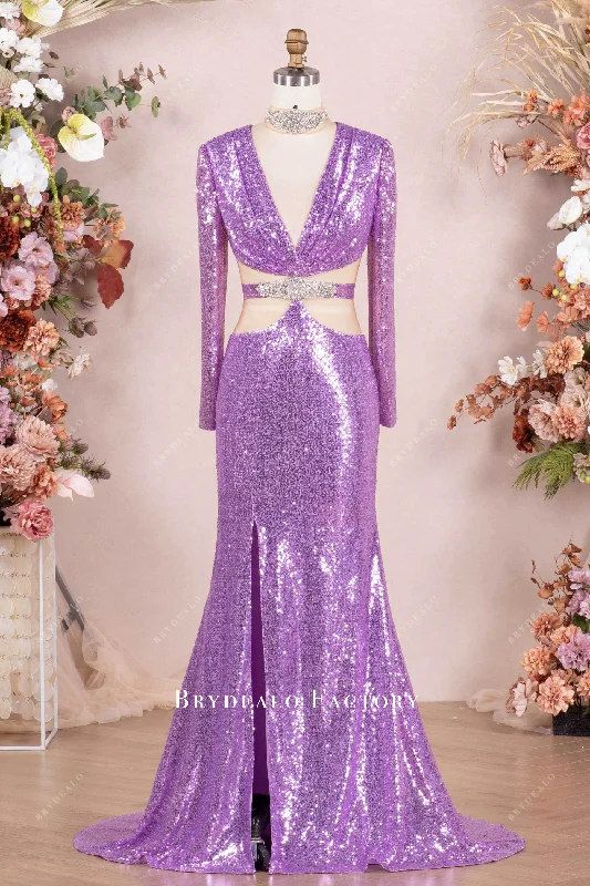 Super Savings Sparkly Lilac Sequin Choker Cutout Mermaid Prom Dress