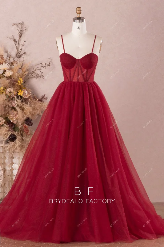 Buy More, Save More Burgundy Straps Corset Tulle A-line Prom Formal Dress