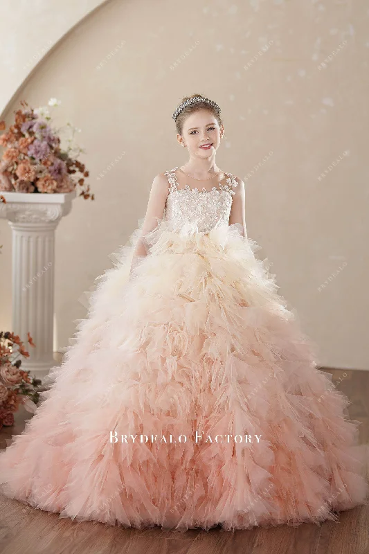 Closeout Ready To Ship | Luxury Flower Lace Ombre Pink Junior-Teen Gown