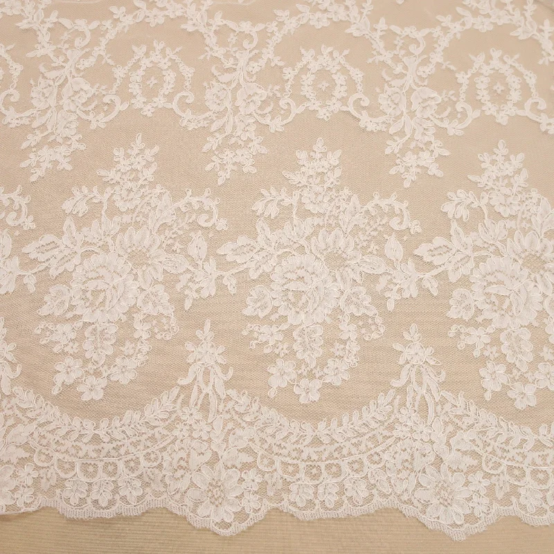 Online Only Off White Floral Corded Embroidered Lace
