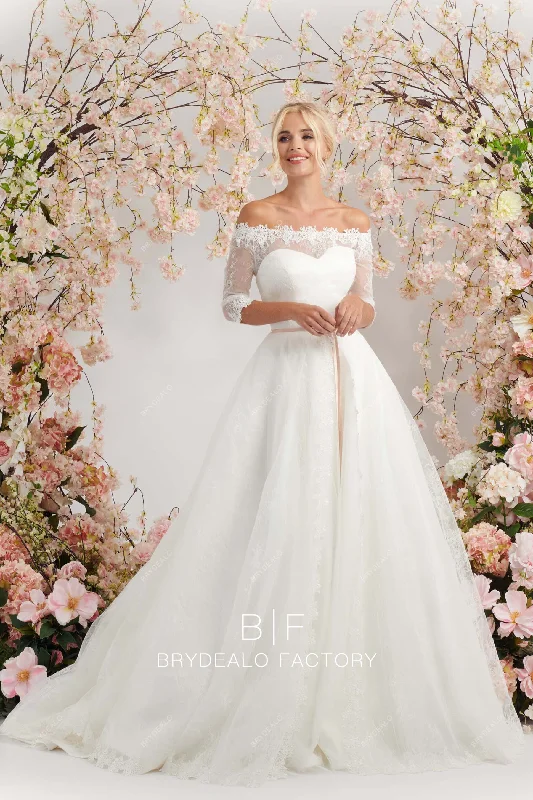 New Arrival Off-Shoulder Lace Elegant 3/4 Sleeves Fall Wedding Ball Gown