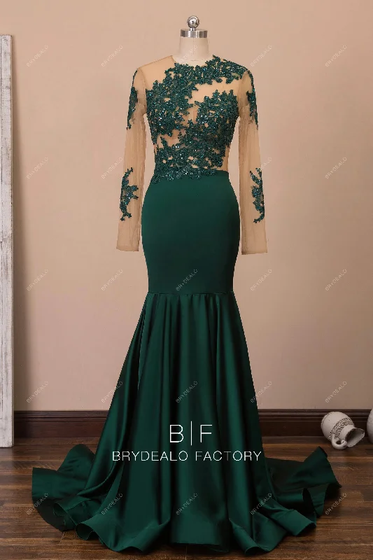 Buy More, Save More Dark Green Glitter Lace Satin Mermaid Prom Dress