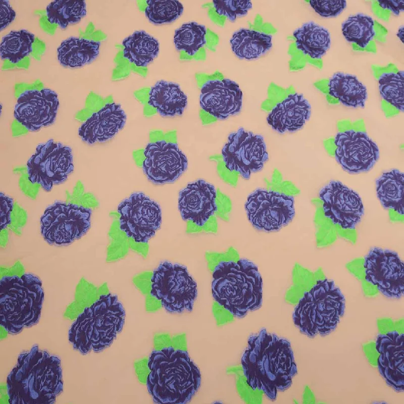 Clearance Items Purple And Beige Floral Textured Embroidered Organza Fabric