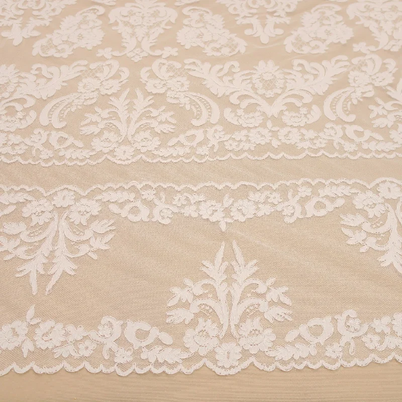 Best Deals Off White Floral Embroidered Net Double Scalloped Lace