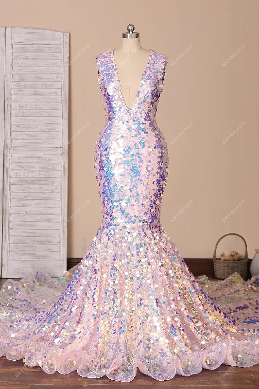 Special Price Iridescent Square Sequin Plunging V-neck Prom Dress