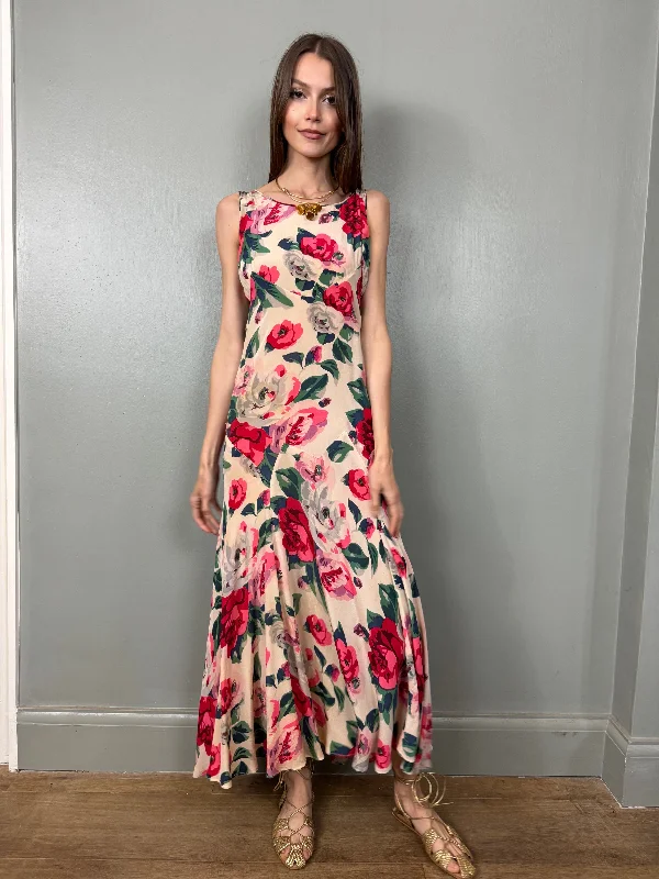 Closeout Sale Clara, 30s silk floral bias cut dress