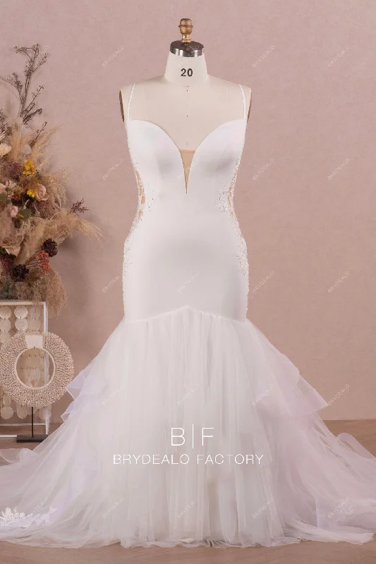 Price Reduction Cutout Waist Beaded Lace Tulle Trumpet Wedding Dress
