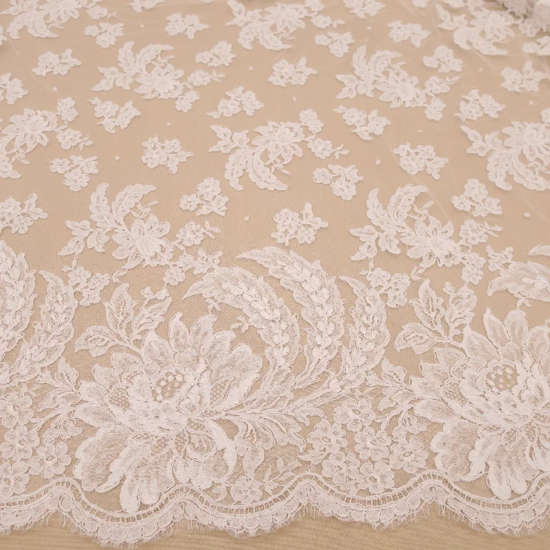 Daily Deals White Floral Corded Embroidered Double Scalloped Lace