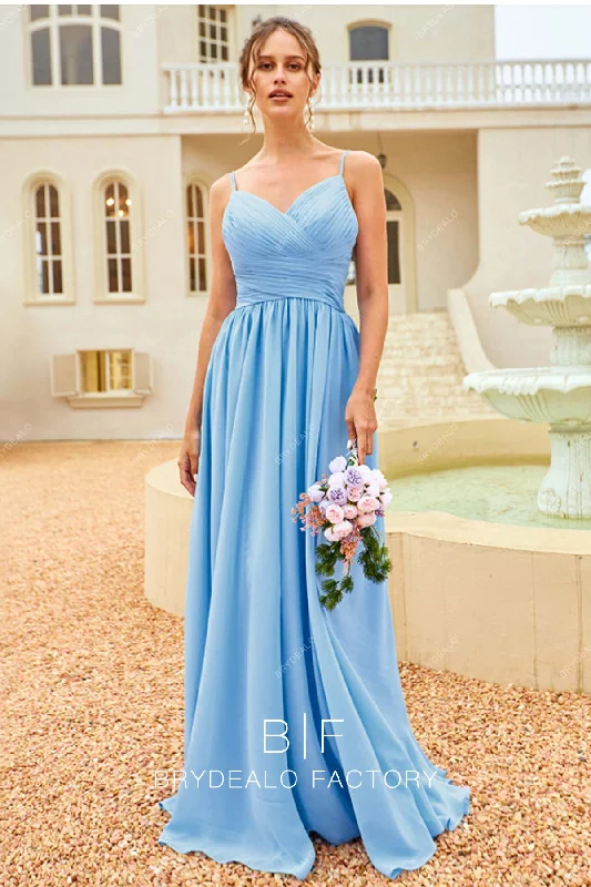 Must-Have Deals Sky Blue Ruched Chiffon Sleeveless Spaghetti Straps Bridesmaid Dress Must-Have Deals Sky Blue Ruched Chiffon Sleeveless Spaghetti Straps Bridesmaid Dress