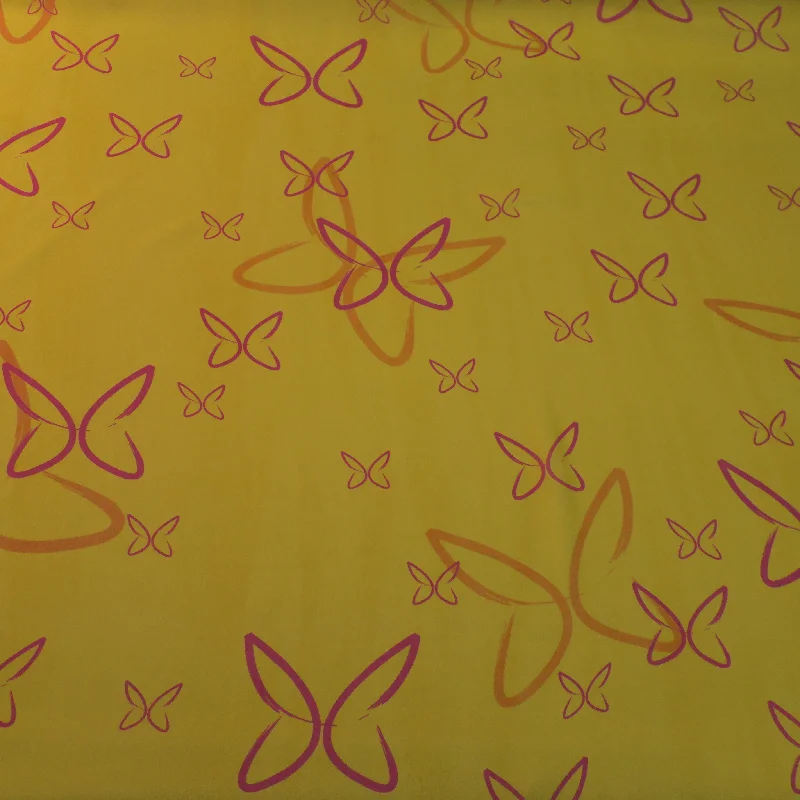 Fantastic Deals Fuchsia Butterflies on a Yellow Background Printed Silk Chiffon Fabric Fantastic Deals Fuchsia Butterflies on a Yellow Background Printed Silk Chiffon Fabric