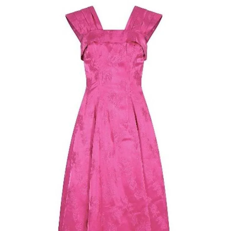 Last Chance 1950s Magenta Jacquard Print Floral Evening Dress
