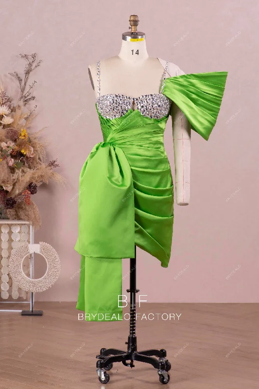 Huge Savings Stylish Green Satin Sparkly Rhinestone Sweetheart Cocktail Dress
