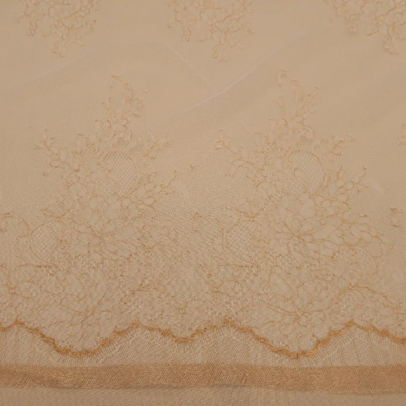 Deal Frenzy Ivory and Gold Floral Embroidered Tulle Lace