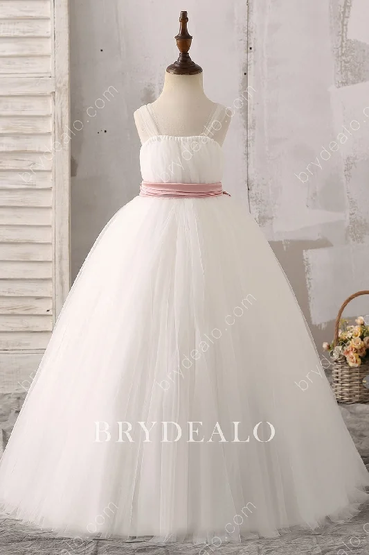 Hot Deal Soft Tulle Flower Girl Ball Gown with Pink Bow