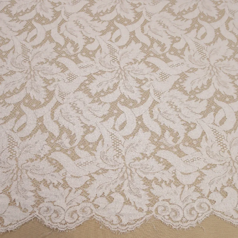 Markdowns Off White Floral Embroidered Double Scalloped Lace