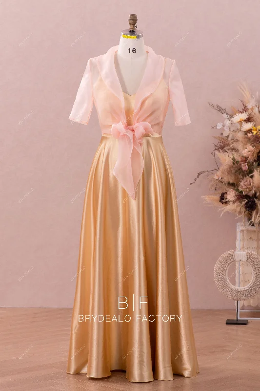 Price Drop Alert Gold Charmeuse Floor Length Mother of Bride Dress with Shawl