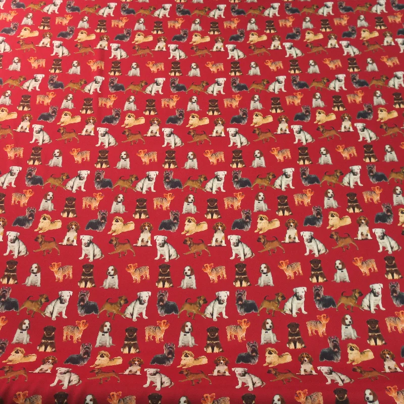 Unbeatable Prices Dogs on Red Ground Printed Silk Charmeuse Fabric