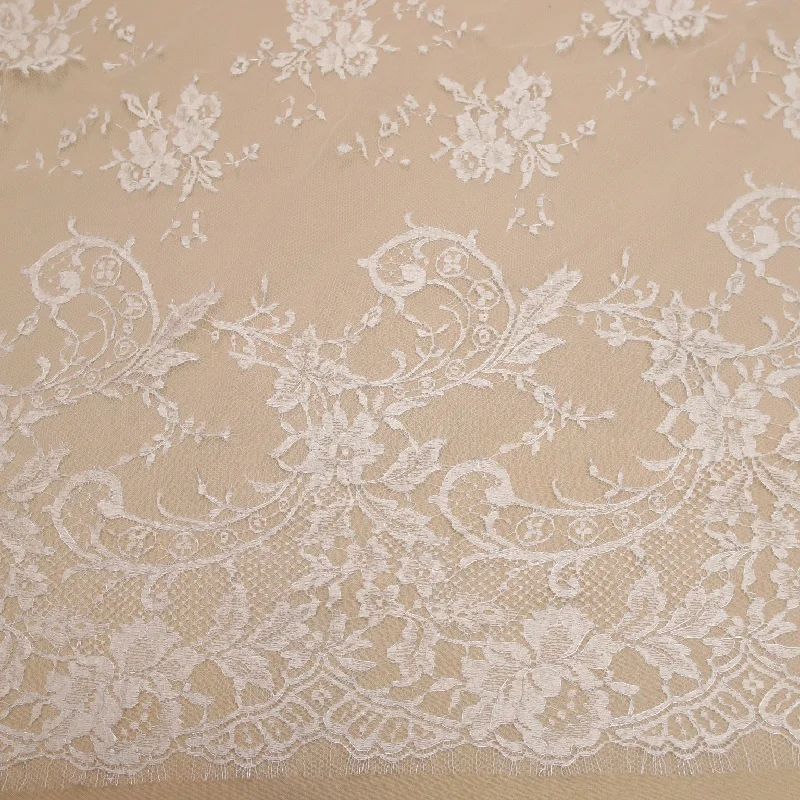 Mega Sale White and Silver Embroidered Tulle Floral Single Scalloped Lace
