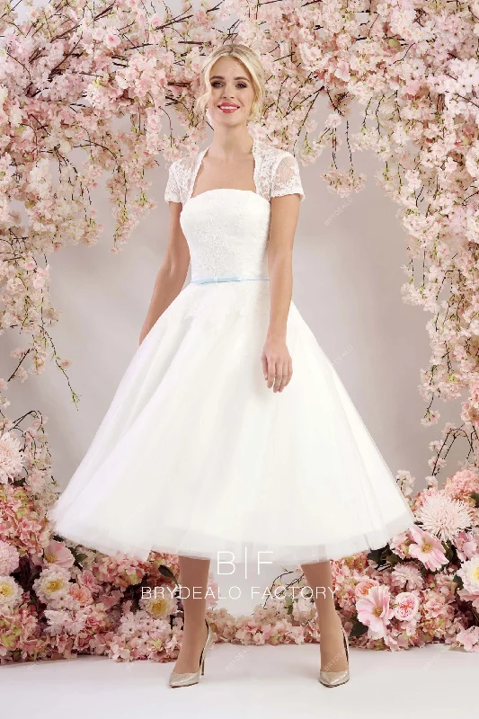 Massive Deals Queen Anne Classic Lace Tea Length Casual Bridal Dress