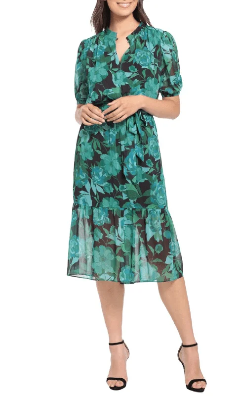 Price Rollback London Times T6456M - Casual Floral Tea Length Dress