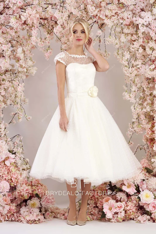 Exclusive Savings Cap Sleeves Vintage Dot Tulle Tea Length Puffy A-Line Bridal Dress Exclusive Savings Cap Sleeves Vintage Dot Tulle Tea Length Puffy A-Line Bridal Dress