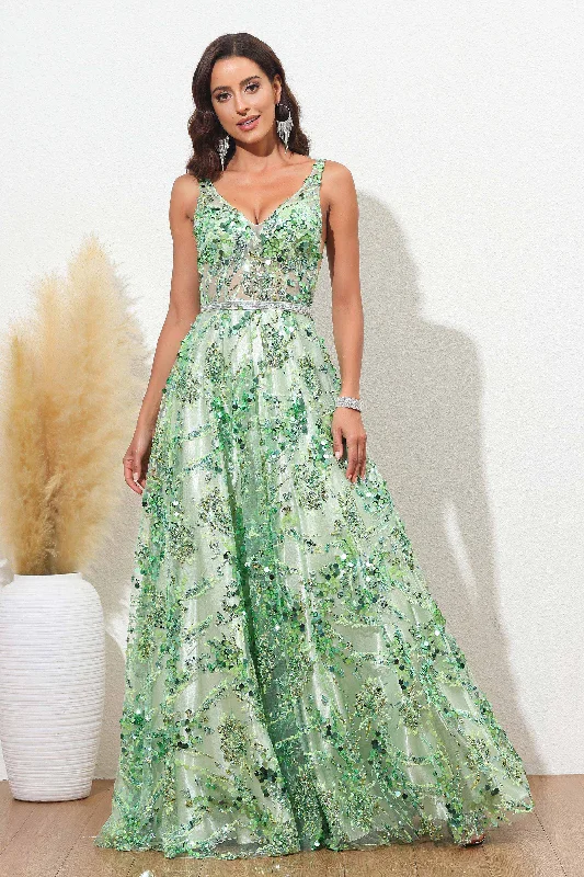 Epic Deals Sleeveless A-line Glitter Lace Floor-Length Dress