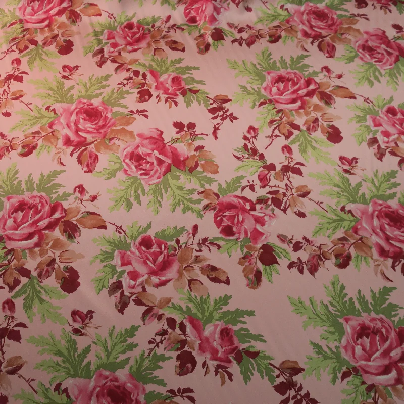 Special Price Wine and Light Pink Floral with a Light Pink Background Printed Printed Silk Charmeuse Fabric Special Price Wine and Light Pink Floral with a Light Pink Background Printed Printed Silk Charmeuse Fabric