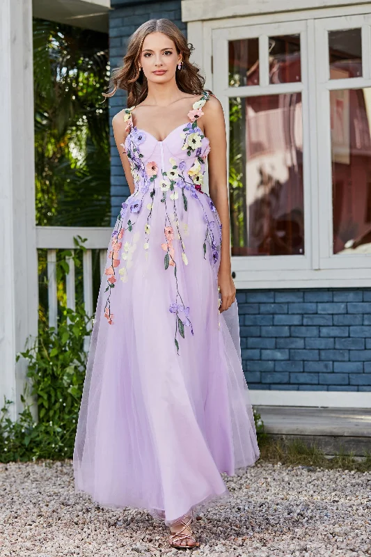 Online Only Sweetheart Flowers Tea Length Tulle Gown