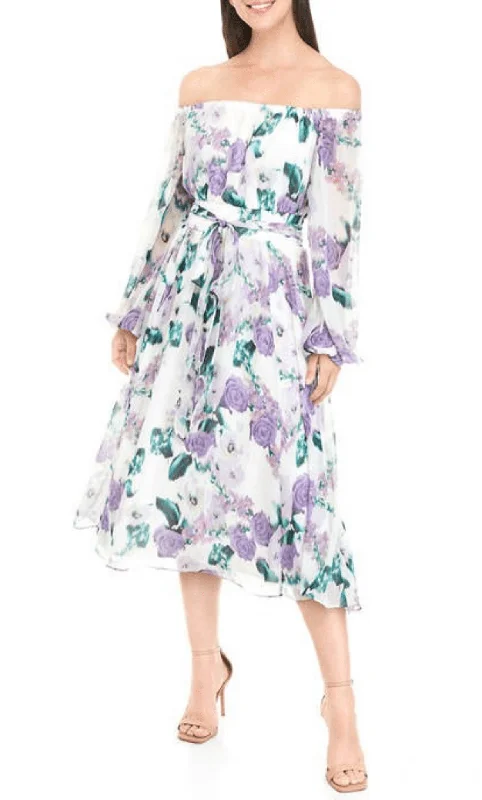 Customer Appreciation Sale Maison Tara 91578M - Off Shoulder Floral A-line Dress
