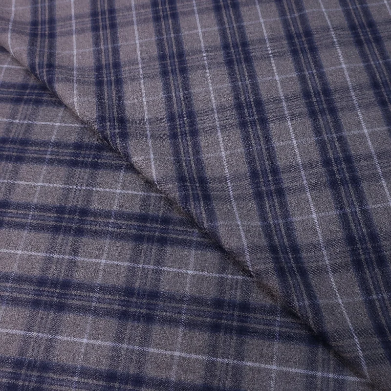 Must-Have Deals Gray and Blue Tartan Saxony Super 130's Ariston Fabric