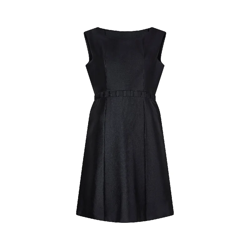 Major Savings 1960s Pierre Balmain Silk Black Dress with Latticework Waistband