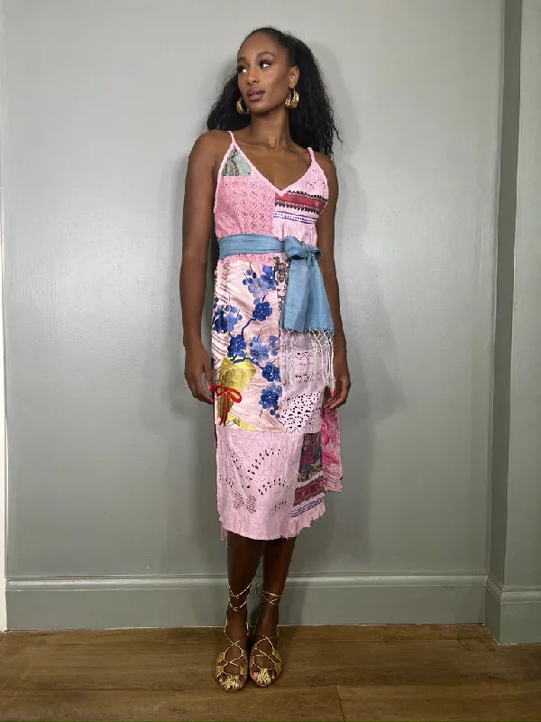 Price Drop Golda, vintage pink patchwork dress