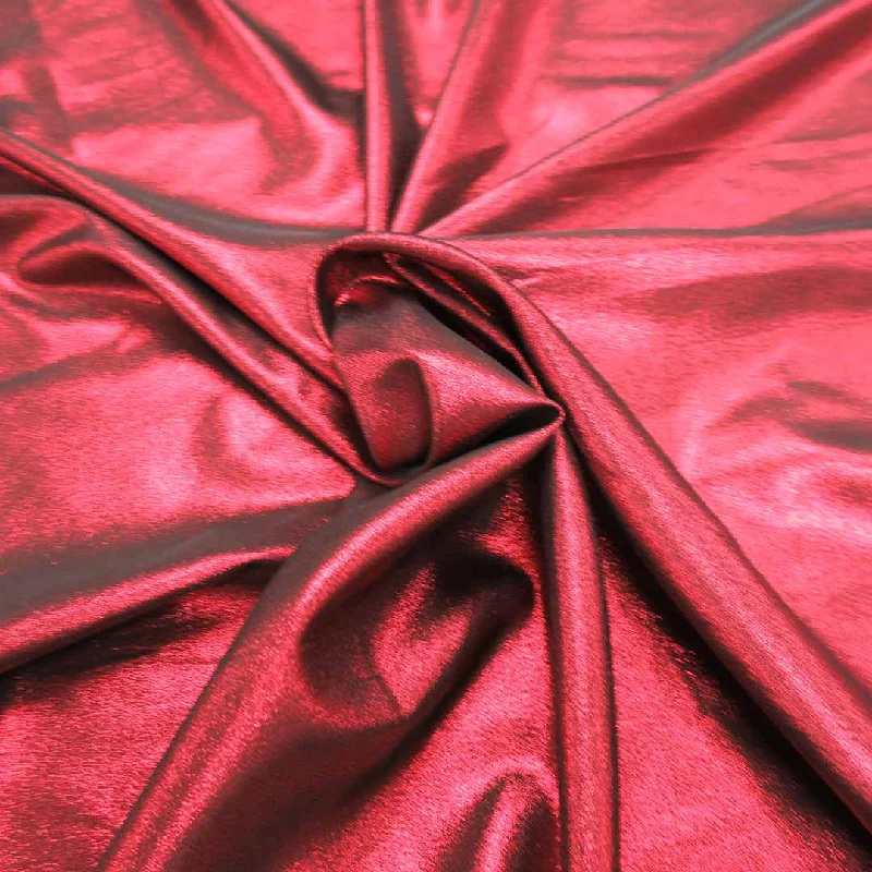 Buy Now Solid Plain Textured Metallic Red Lamé Fabric