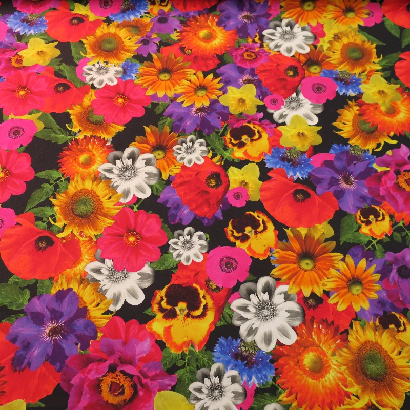 Online Specials Multicolored Floral with a Black Background Printed Silk Charmeuse Fabric Online Specials Multicolored Floral with a Black Background Printed Silk Charmeuse Fabric