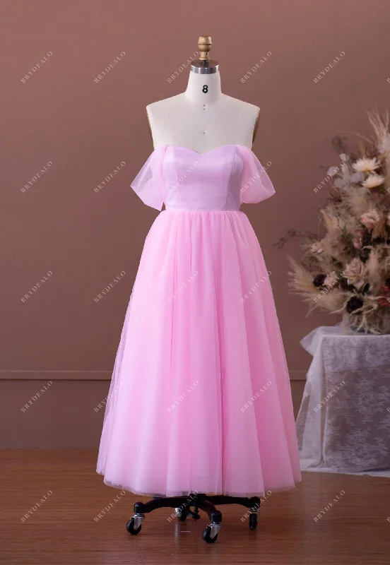 New Deals Pink Off-shoulder Tulle Tea Length Formal Dress