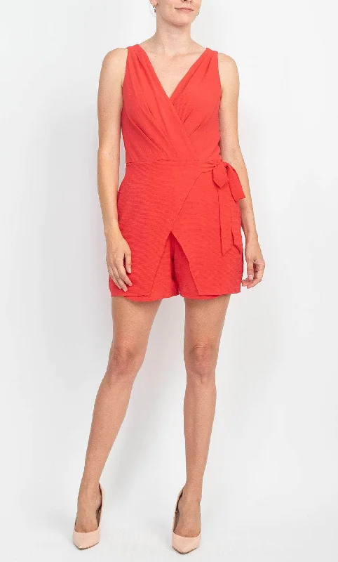 Final Markdown London Times T6390M - Ruched V-Neck Romper