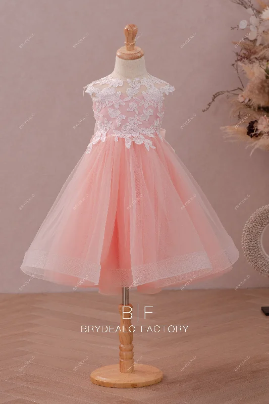 Quick Sale Keyhole Pearl Pink Tulle Tea Length Flower Girl Dress