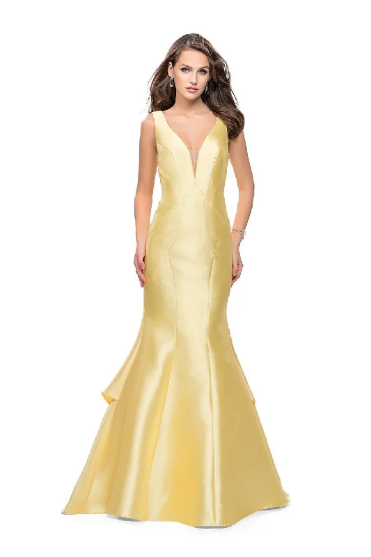 The Best Prices La Femme Gigi - 26046 Deep V-neck Mikado Mermaid Gown