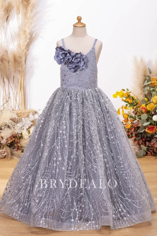 Early Access Dusty Blue Glitter Floor Length Flower Girl Dress