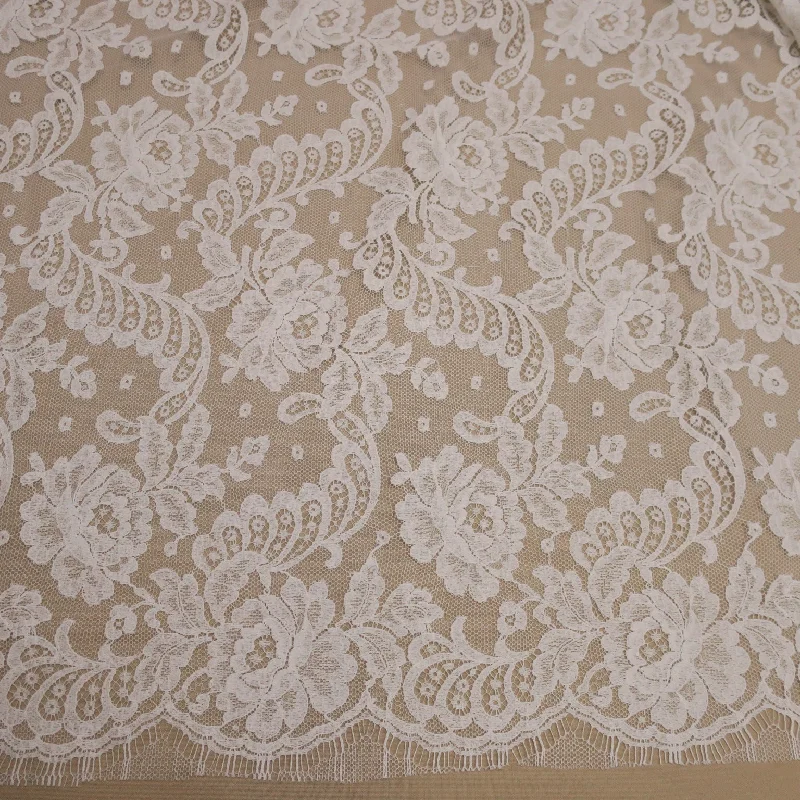 Price Cut White Embroidered Net Floral Double Scalloped Lace