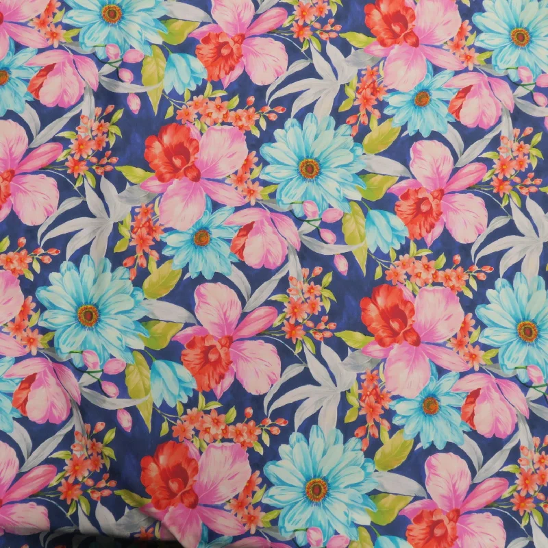 Don't Miss Pink and Blue Orchid Floral Pattern Printed Cotton Pierre Cardin