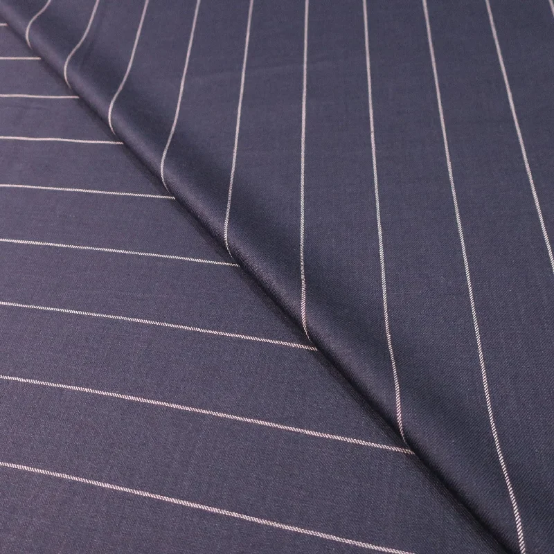 Price Drop 2 YDS Blue and White Chalk Striped Loro Piana Wool Silk and Linen Fabric